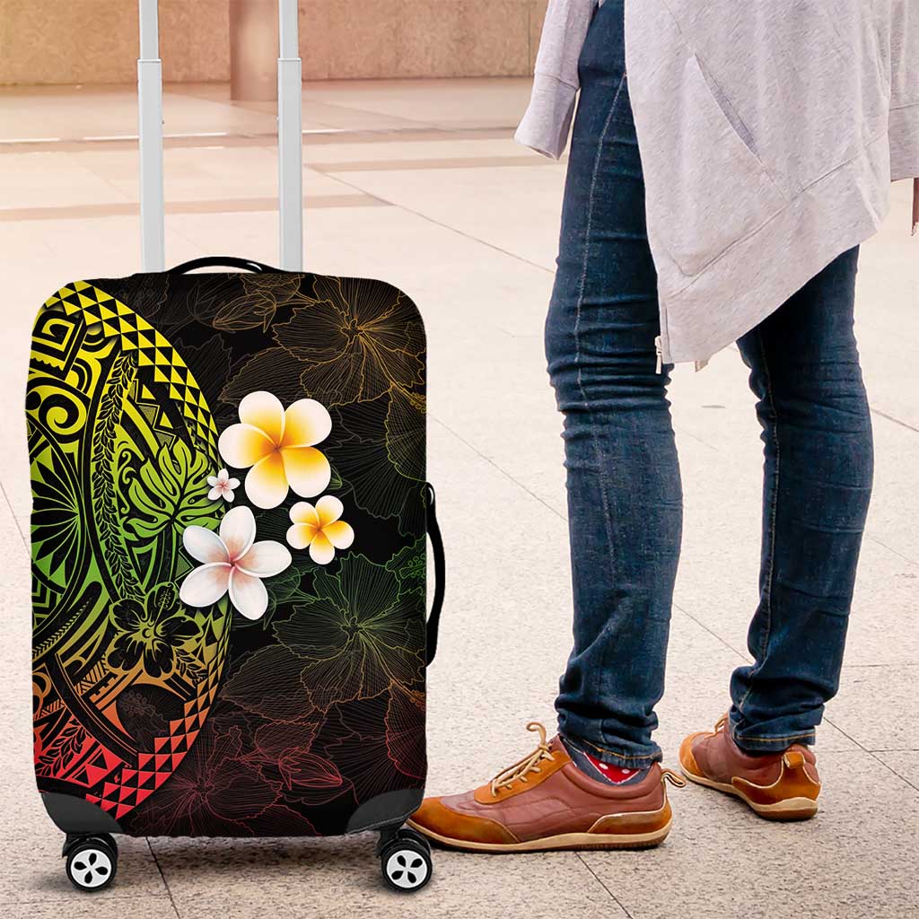 Hawaiian Hibiscus and Plumeria Polynesian Tribal Tattoo Luggage Cover Reggae Color