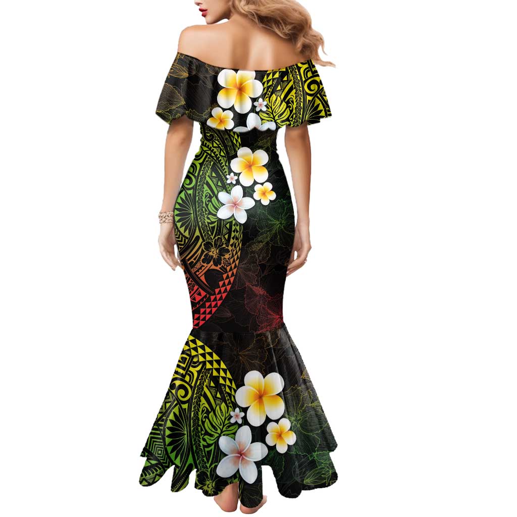 Hawaiian Hibiscus and Plumeria Polynesian Tribal Tattoo Mermaid Dress Reggae Color LT03 - Polynesian Pride
