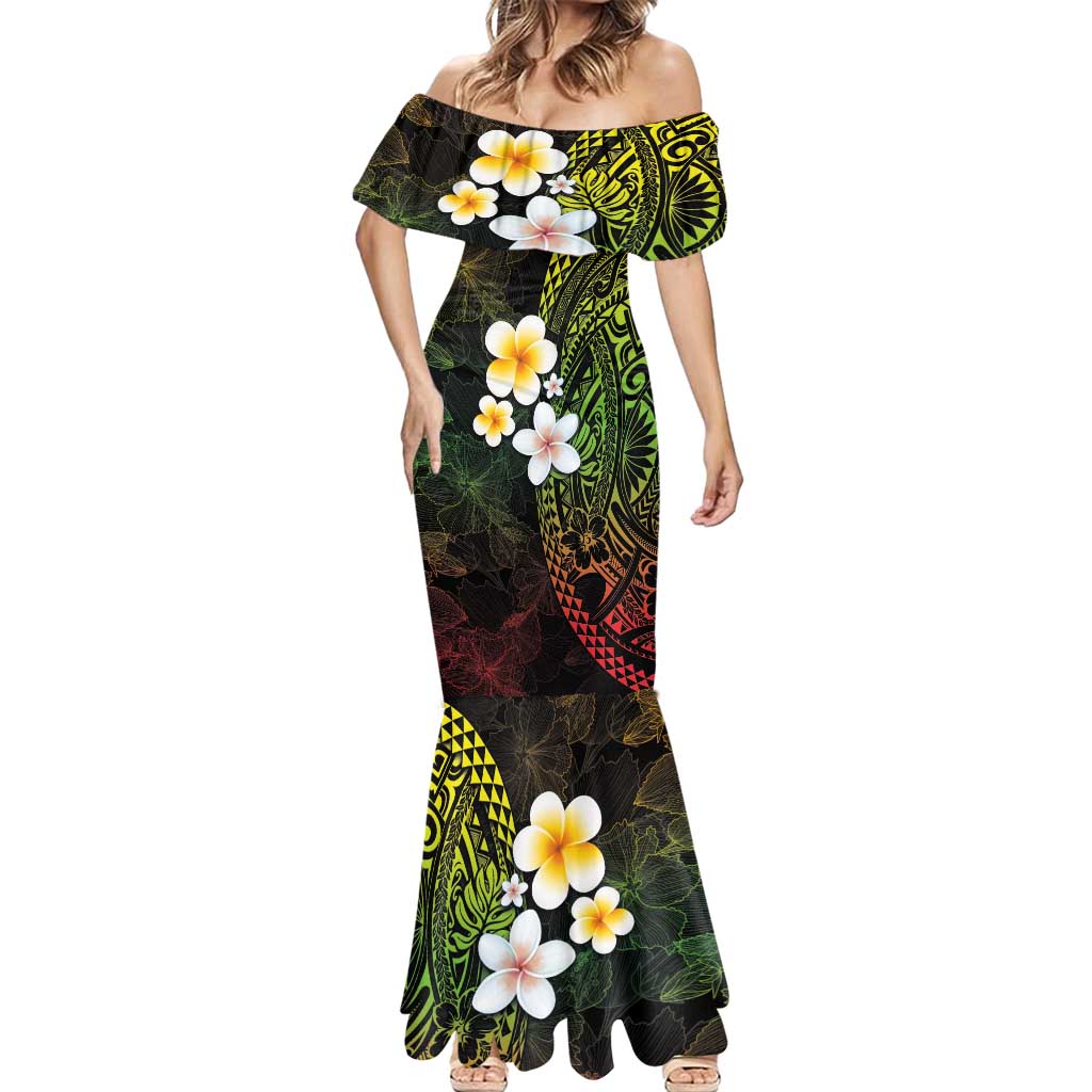 Hawaiian Hibiscus and Plumeria Polynesian Tribal Tattoo Mermaid Dress Reggae Color LT03 - Polynesian Pride