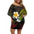 Hawaiian Hibiscus and Plumeria Polynesian Tribal Tattoo Off Shoulder Short Dress Reggae Color