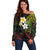 Hawaiian Hibiscus and Plumeria Polynesian Tribal Tattoo Off Shoulder Sweater Reggae Color