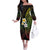 Hawaiian Hibiscus and Plumeria Polynesian Tribal Tattoo Off The Shoulder Long Sleeve Dress Reggae Color