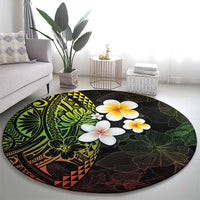 Hawaiian Hibiscus and Plumeria Polynesian Tribal Tattoo Round Carpet Reggae Color