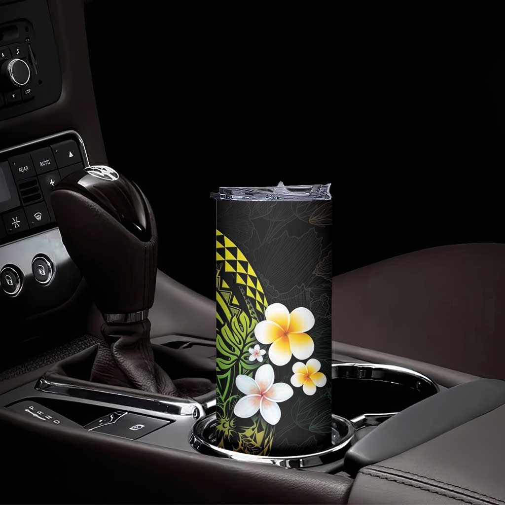 Hawaiian Hibiscus and Plumeria Polynesian Tribal Tattoo Skinny Tumbler Reggae Color