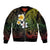 Hawaiian Hibiscus and Plumeria Polynesian Tribal Tattoo Sleeve Zip Bomber Jacket Reggae Color