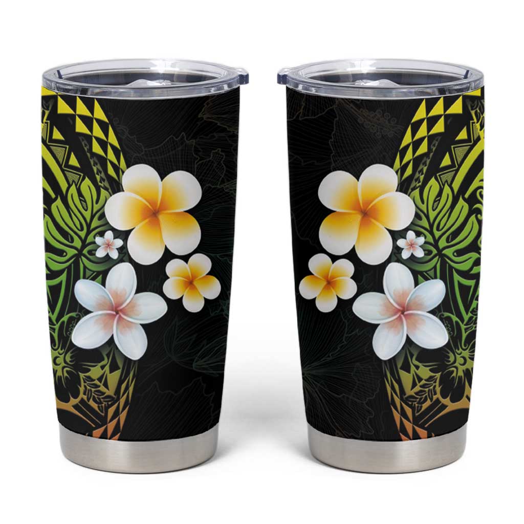 Hawaiian Hibiscus and Plumeria Polynesian Tribal Tattoo Tumbler Cup Reggae Color