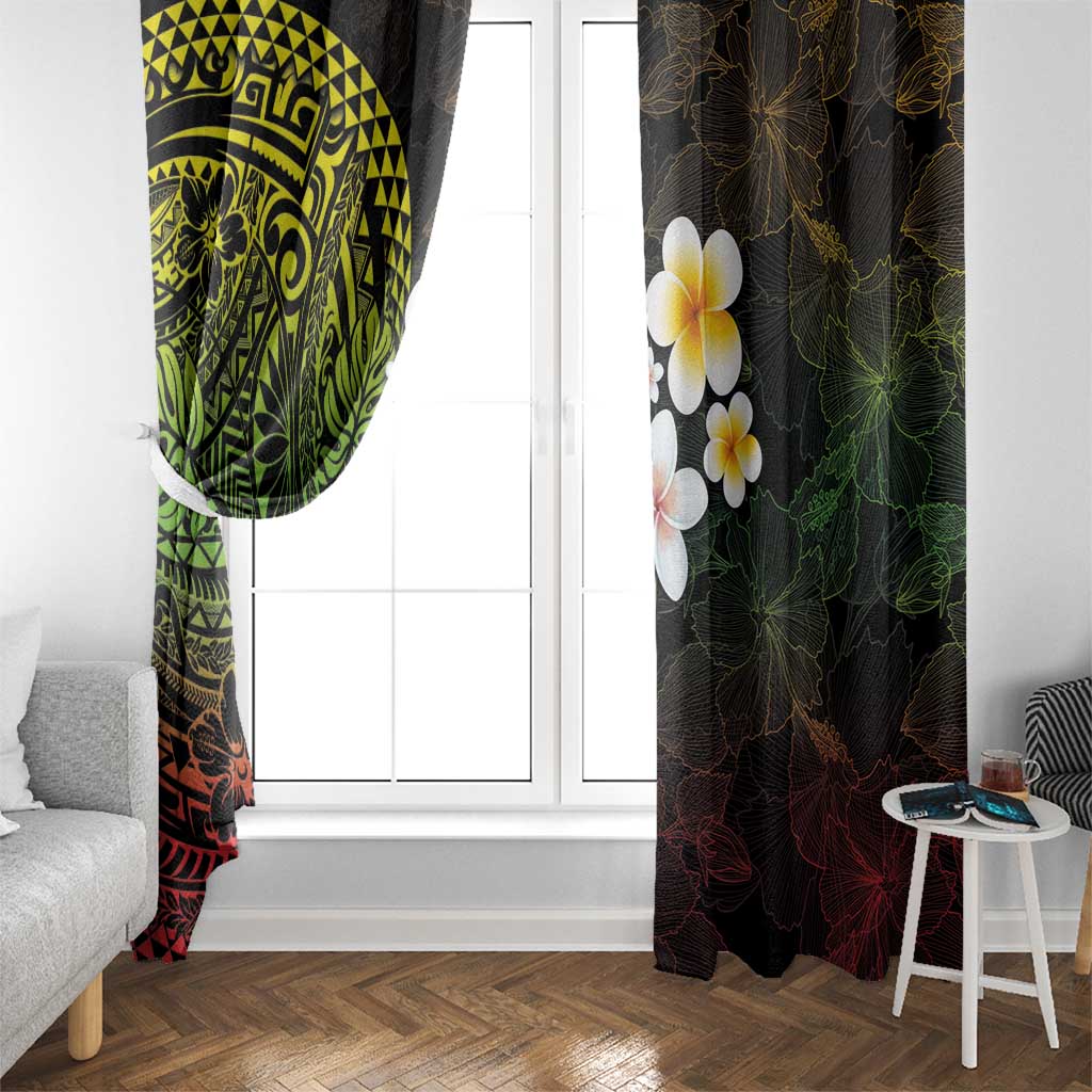 Hawaiian Hibiscus and Plumeria Polynesian Tribal Tattoo Window Curtain Reggae Color