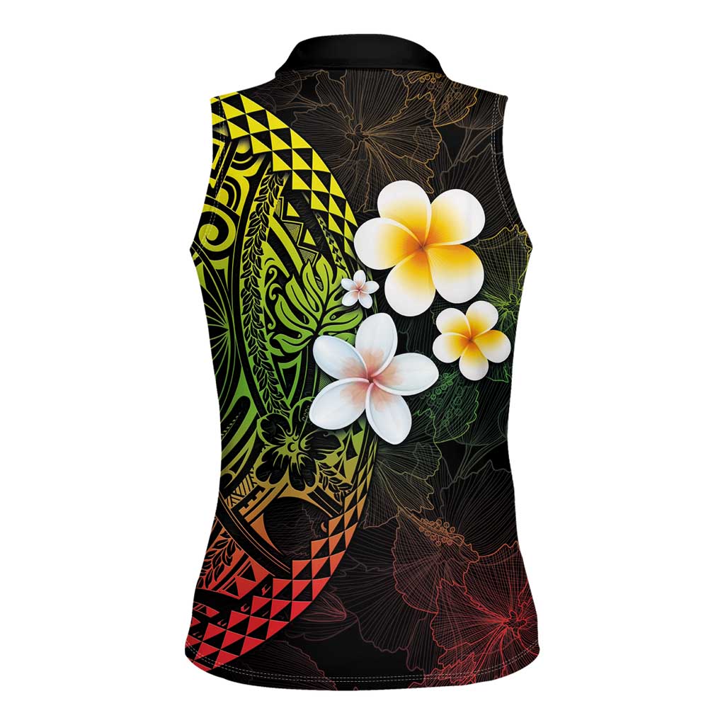 Hawaiian Hibiscus and Plumeria Polynesian Tribal Tattoo Women Sleeveless Polo Shirt Reggae Color LT03 - Polynesian Pride