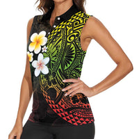 Hawaiian Hibiscus and Plumeria Polynesian Tribal Tattoo Women Sleeveless Polo Shirt Reggae Color LT03 - Polynesian Pride