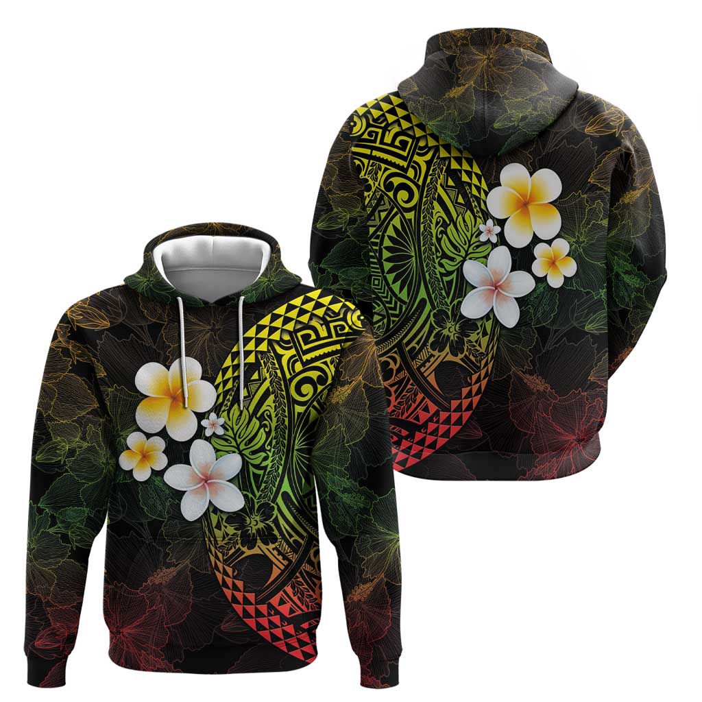 Hawaiian Hibiscus and Plumeria Polynesian Tribal Tattoo Zip Hoodie Reggae Color