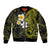 Hawaiian Hibiscus and Plumeria Polynesian Tribal Tattoo Bomber Jacket Yellow Color