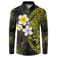 Hawaiian Hibiscus and Plumeria Polynesian Tribal Tattoo Button Sweatshirt Yellow Color