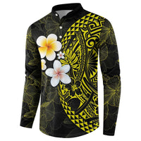 Hawaiian Hibiscus and Plumeria Polynesian Tribal Tattoo Button Sweatshirt Yellow Color