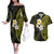 Hawaiian Hibiscus and Plumeria Polynesian Tribal Tattoo Couples Matching Off The Shoulder Long Sleeve Dress and Hawaiian Shirt Yellow Color