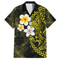 Hawaiian Hibiscus and Plumeria Polynesian Tribal Tattoo Family Matching Short Sleeve Bodycon Dress and Hawaiian Shirt Yellow Color LT03 Dad's Shirt - Short Sleeve Yellow - Polynesian Pride