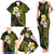 Hawaiian Hibiscus and Plumeria Polynesian Tribal Tattoo Family Matching Tank Maxi Dress and Hawaiian Shirt Yellow Color
