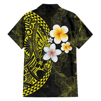 Hawaiian Hibiscus and Plumeria Polynesian Tribal Tattoo Family Matching Tank Maxi Dress and Hawaiian Shirt Yellow Color