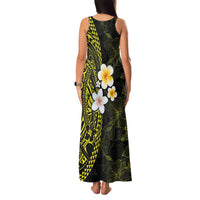 Hawaiian Hibiscus and Plumeria Polynesian Tribal Tattoo Family Matching Tank Maxi Dress and Hawaiian Shirt Yellow Color