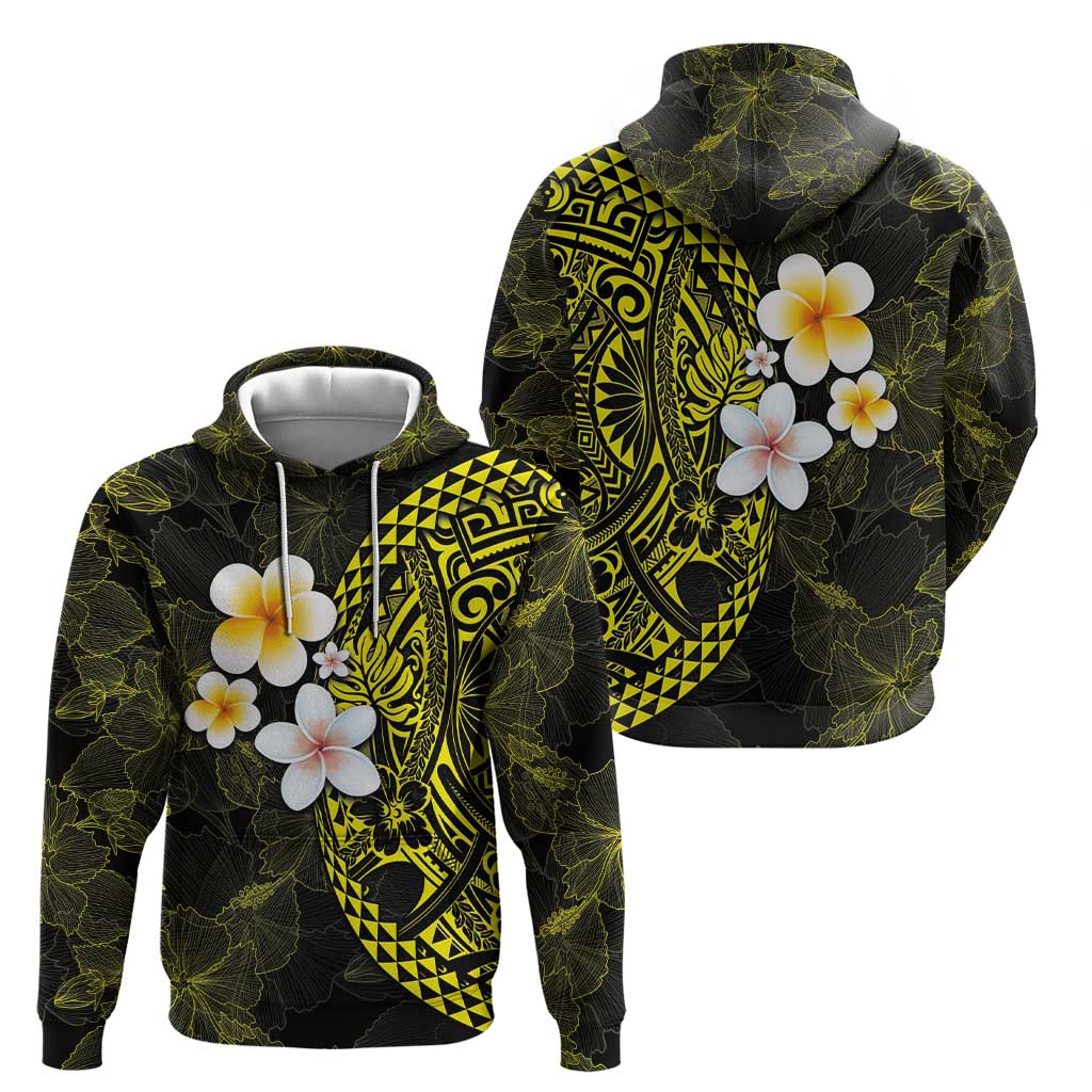 Hawaiian Hibiscus and Plumeria Polynesian Tribal Tattoo Hoodie Yellow Color