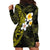 Hawaiian Hibiscus and Plumeria Polynesian Tribal Tattoo Hoodie Dress Yellow Color