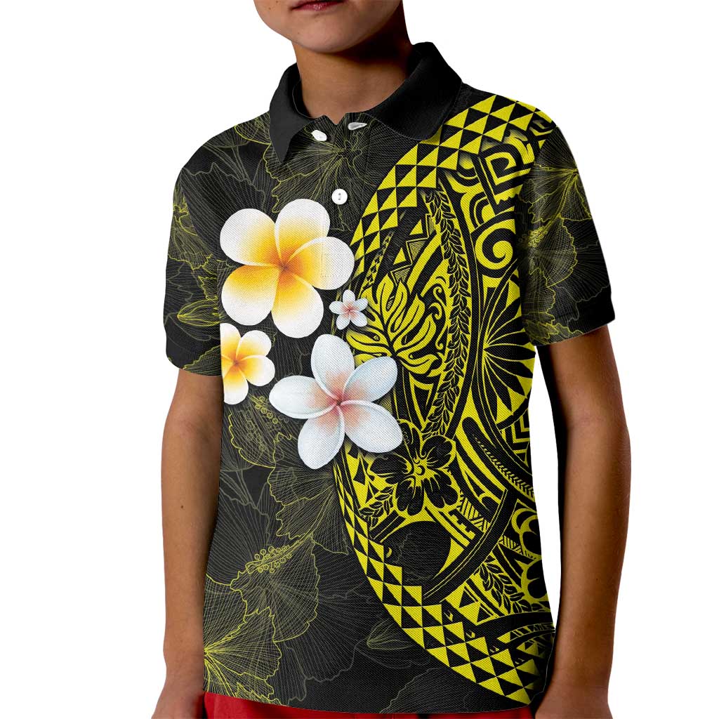 Hawaiian Hibiscus and Plumeria Polynesian Tribal Tattoo Kid Polo Shirt Yellow Color LT03 Kid Yellow - Polynesian Pride