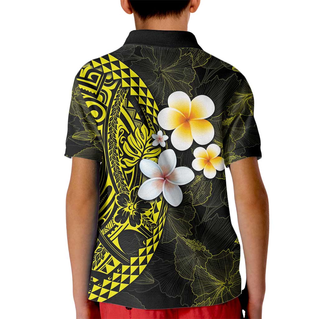 Hawaiian Hibiscus and Plumeria Polynesian Tribal Tattoo Kid Polo Shirt Yellow Color LT03 - Polynesian Pride