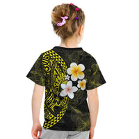 Hawaiian Hibiscus and Plumeria Polynesian Tribal Tattoo Kid T Shirt Yellow Color