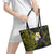 Hawaiian Hibiscus and Plumeria Polynesian Tribal Tattoo Leather Tote Bag Yellow Color