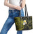 Hawaiian Hibiscus and Plumeria Polynesian Tribal Tattoo Leather Tote Bag Yellow Color