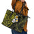 Hawaiian Hibiscus and Plumeria Polynesian Tribal Tattoo Leather Tote Bag Yellow Color