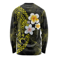 Hawaiian Hibiscus and Plumeria Polynesian Tribal Tattoo Long Sleeve Shirt Yellow Color