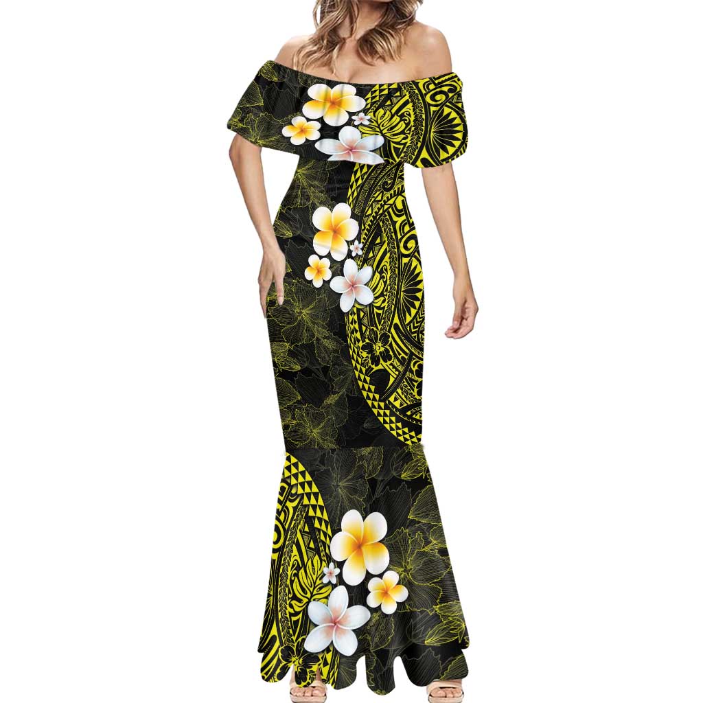 Hawaiian Hibiscus and Plumeria Polynesian Tribal Tattoo Mermaid Dress Yellow Color LT03 - Polynesian Pride