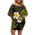 Hawaiian Hibiscus and Plumeria Polynesian Tribal Tattoo Off Shoulder Short Dress Yellow Color