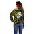 Hawaiian Hibiscus and Plumeria Polynesian Tribal Tattoo Off Shoulder Sweater Yellow Color