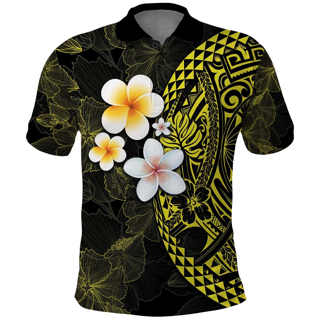 Hawaiian Hibiscus and Plumeria Polynesian Tribal Tattoo Polo Shirt Yellow Color LT03 Yellow - Polynesian Pride