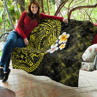 Hawaiian Hibiscus and Plumeria Polynesian Tribal Tattoo Quilt Yellow Color