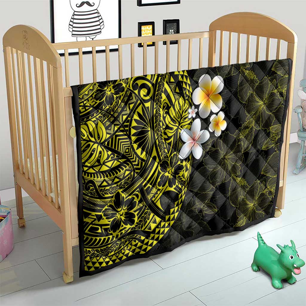 Hawaiian Hibiscus and Plumeria Polynesian Tribal Tattoo Quilt Yellow Color