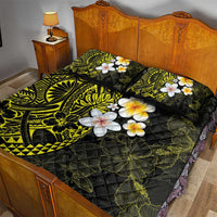Hawaiian Hibiscus and Plumeria Polynesian Tribal Tattoo Quilt Bed Set Yellow Color