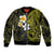 Hawaiian Hibiscus and Plumeria Polynesian Tribal Tattoo Sleeve Zip Bomber Jacket Yellow Color