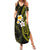 Hawaiian Hibiscus and Plumeria Polynesian Tribal Tattoo Summer Maxi Dress Yellow Color