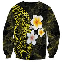 Hawaiian Hibiscus and Plumeria Polynesian Tribal Tattoo Sweatshirt Yellow Color