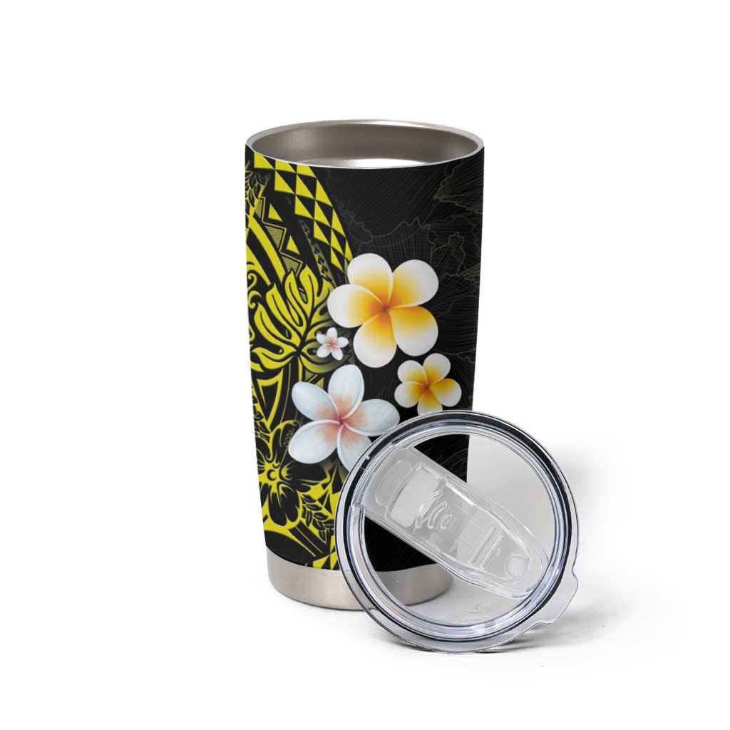 Hawaiian Hibiscus and Plumeria Polynesian Tribal Tattoo Tumbler Cup Yellow Color LT03 - Polynesian Pride