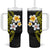 Hawaiian Hibiscus and Plumeria Polynesian Tribal Tattoo Tumbler With Handle Yellow Color