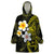 Hawaiian Hibiscus and Plumeria Polynesian Tribal Tattoo Wearable Blanket Hoodie Yellow Color