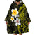 Hawaiian Hibiscus and Plumeria Polynesian Tribal Tattoo Wearable Blanket Hoodie Yellow Color