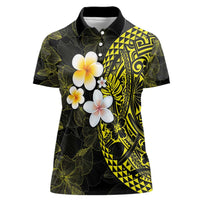 Hawaiian Hibiscus and Plumeria Polynesian Tribal Tattoo Women Polo Shirt Yellow Color LT03 Female Yellow - Polynesian Pride