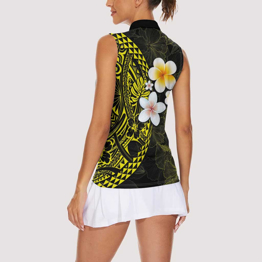 Hawaiian Hibiscus and Plumeria Polynesian Tribal Tattoo Women Sleeveless Polo Shirt Yellow Color LT03 - Polynesian Pride