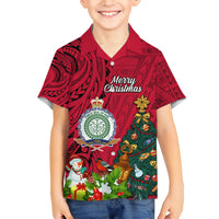 Niue Christmas Family Matching Off Shoulder Short Dress and Hawaiian Shirt Coat of Arms and Polynesian Tattoo Xmas Element Christmas Red Vibe LT03 Son's Shirt Red - Polynesian Pride