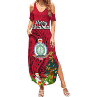 Niue Christmas Family Matching Summer Maxi Dress and Hawaiian Shirt Coat of Arms and Polynesian Tattoo Xmas Element Christmas Red Vibe LT03 Mom's Dress Red - Polynesian Pride