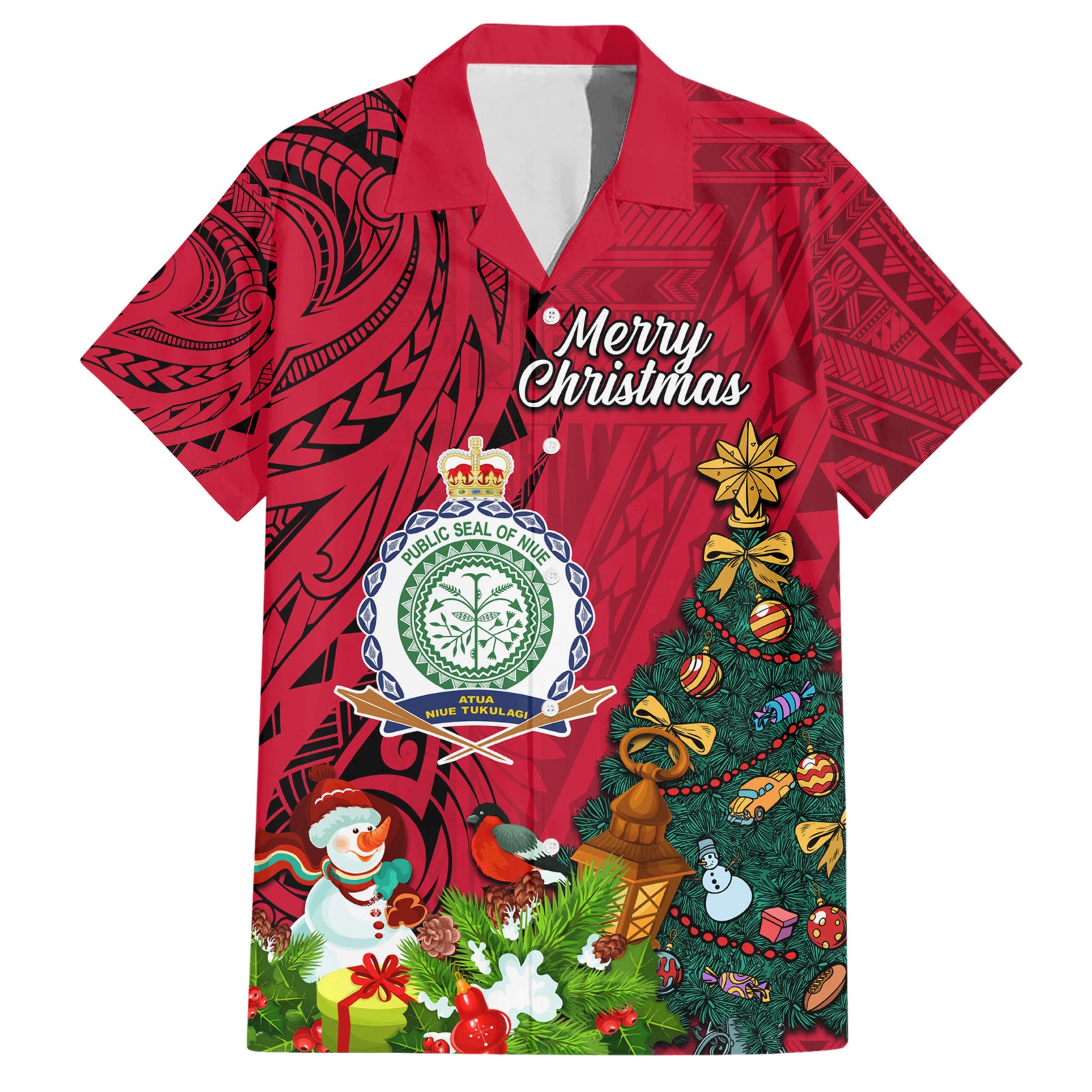 Niue Christmas Hawaiian Shirt Coat of Arms and Polynesian Tattoo Xmas Element Christmas Red Vibe LT03 Red - Polynesian Pride